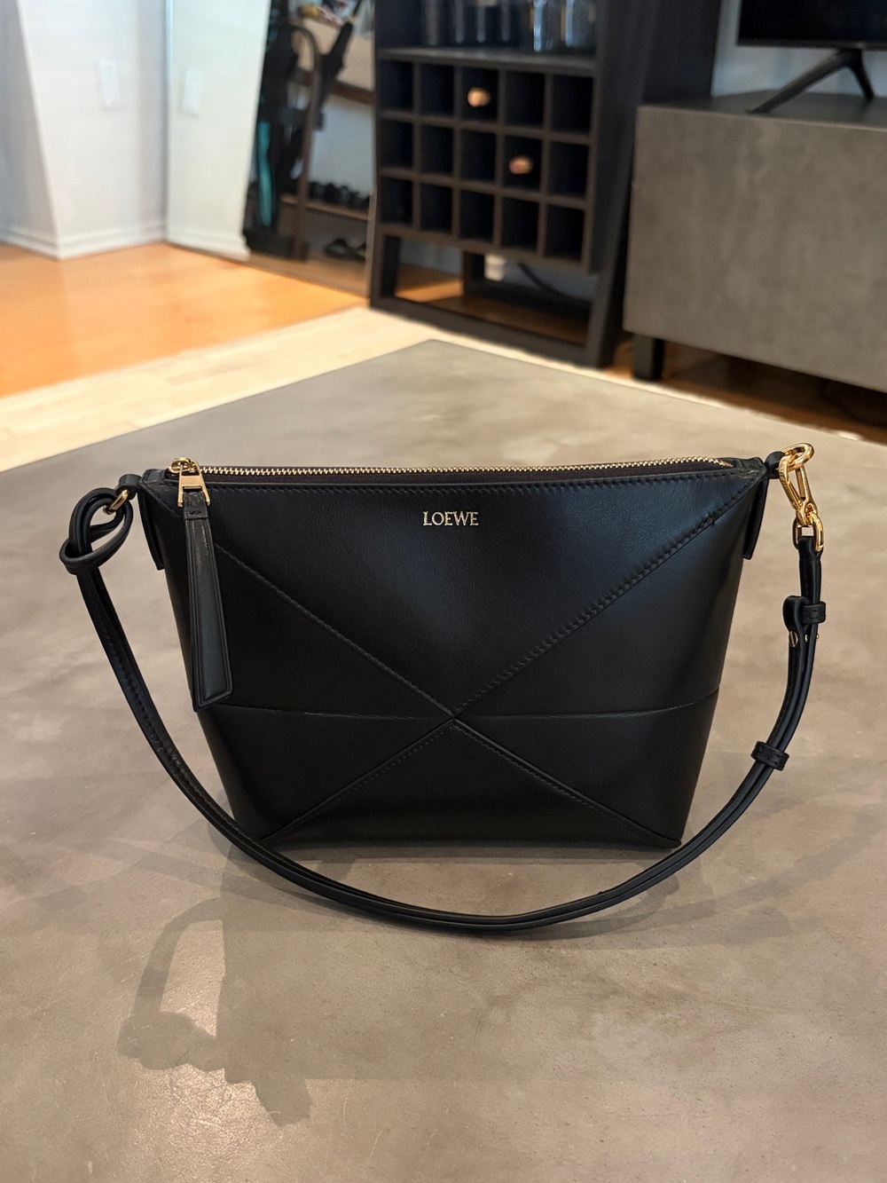 Loewe Puzzle Fold Pouch in Black Leather